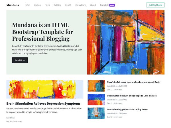 Mundana - Free Bootstrap HTML Blogging Template
